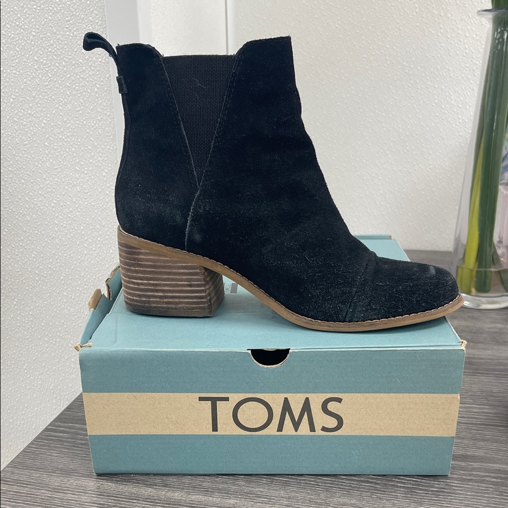 TOMS Black Ankle Booties with Wooden Heel